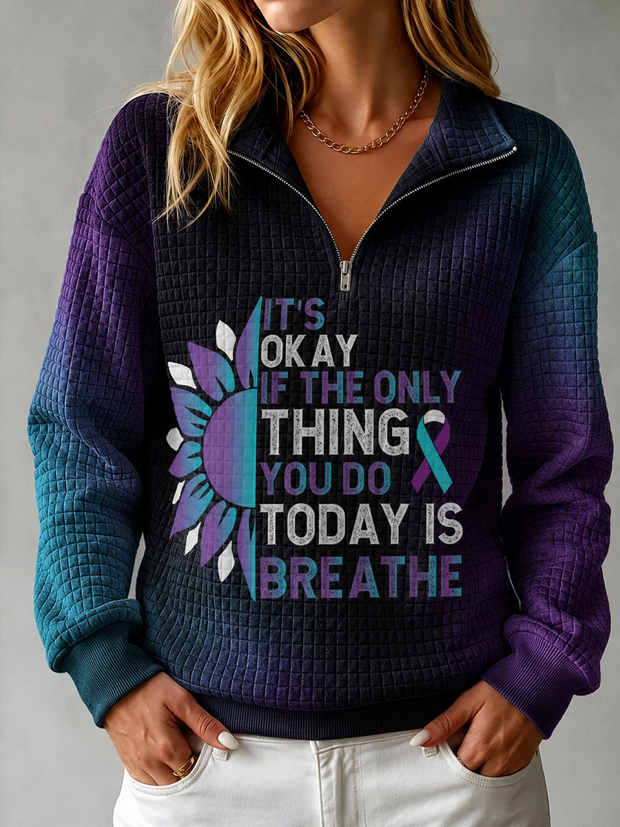 Women's Suicide Prevention Awareness Mental Health Printed Waffle Sweatshirt