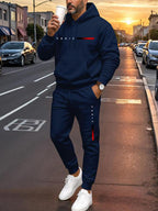 Men's Paris Letter Printed Hoodie and Drawstring Sweatpants Set Two-Piece Set