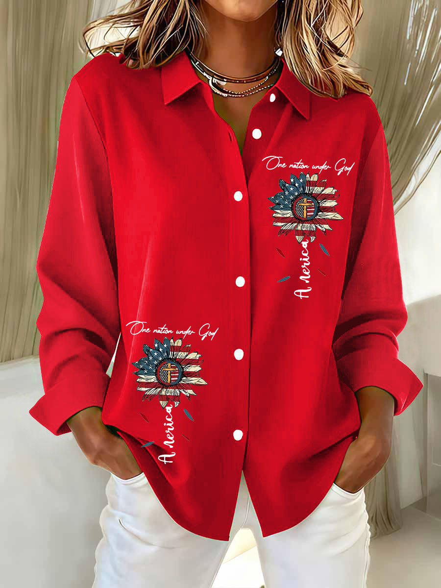 One Nation Under God Printed Casual Long Sleeve Shirt