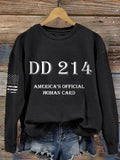 Women's DD214 America Official Man Card Print Crew Neck Sweatshirt