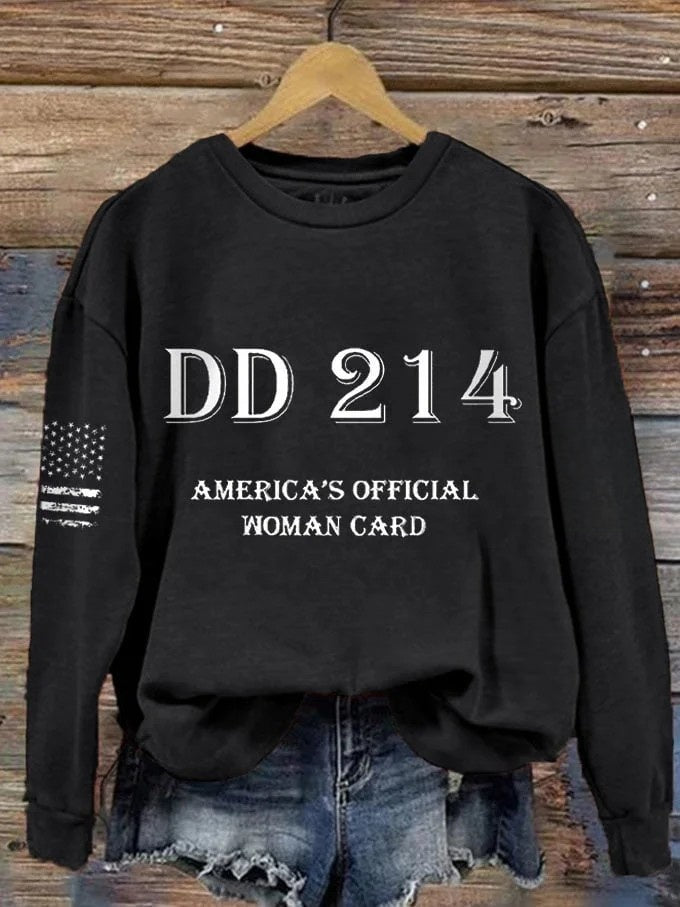 Women's DD214 America Official Man Card Print Crew Neck Sweatshirt