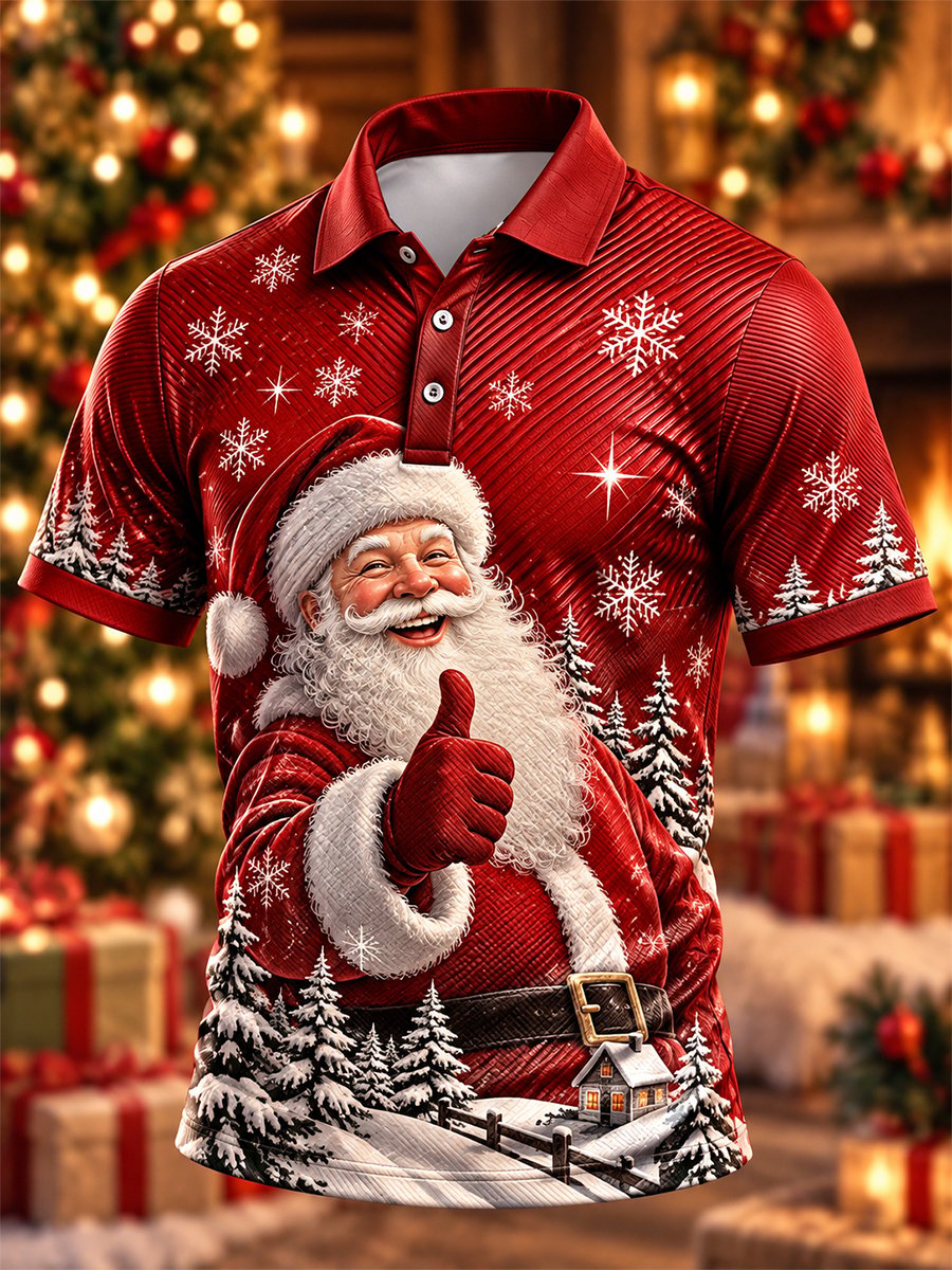 Men's Casual Christmas Bigfoot Short-Sleeve Polo Shirt
