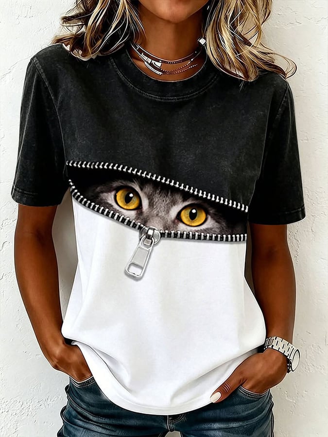 Women's Cute Cat  Print Casual T-shirt