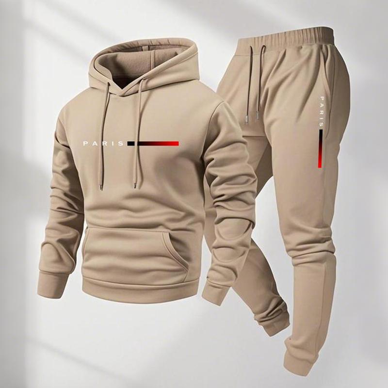 Men's Paris Letter Printed Hoodie and Drawstring Sweatpants Set Two-Piece Set