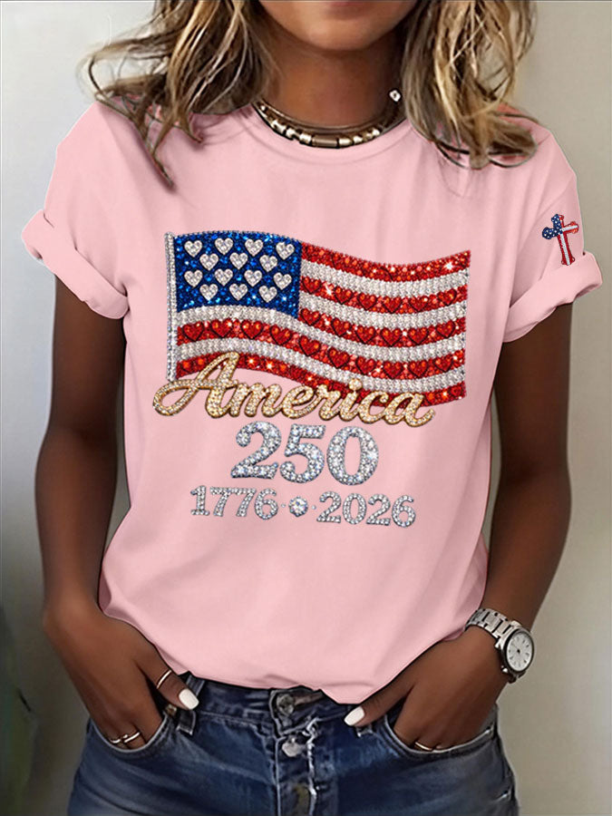 Women's America Flag Print Casual T-shirt