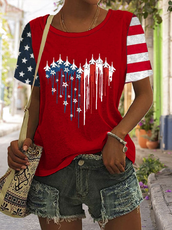 Women's Independence Day Flag Print Casual T-shirt