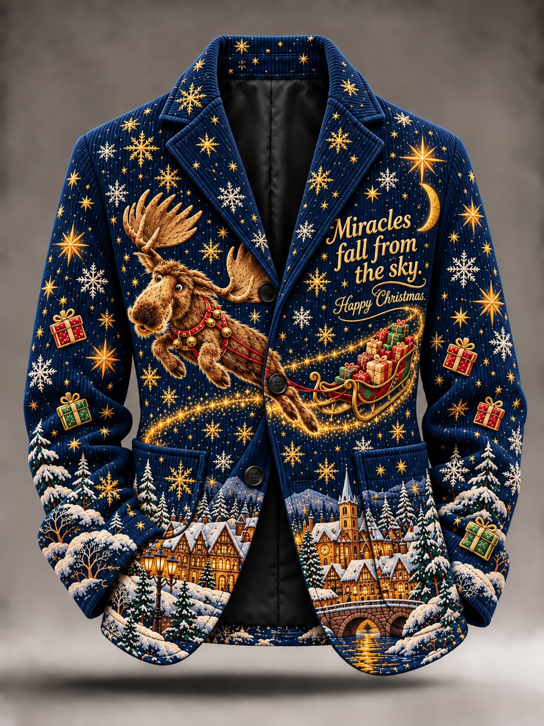 Herrenmantel mit deutschem Weihnachtsmotiv im Retro-Stil