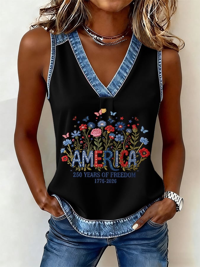Women's casual retro American 250th V-Neck Vest
