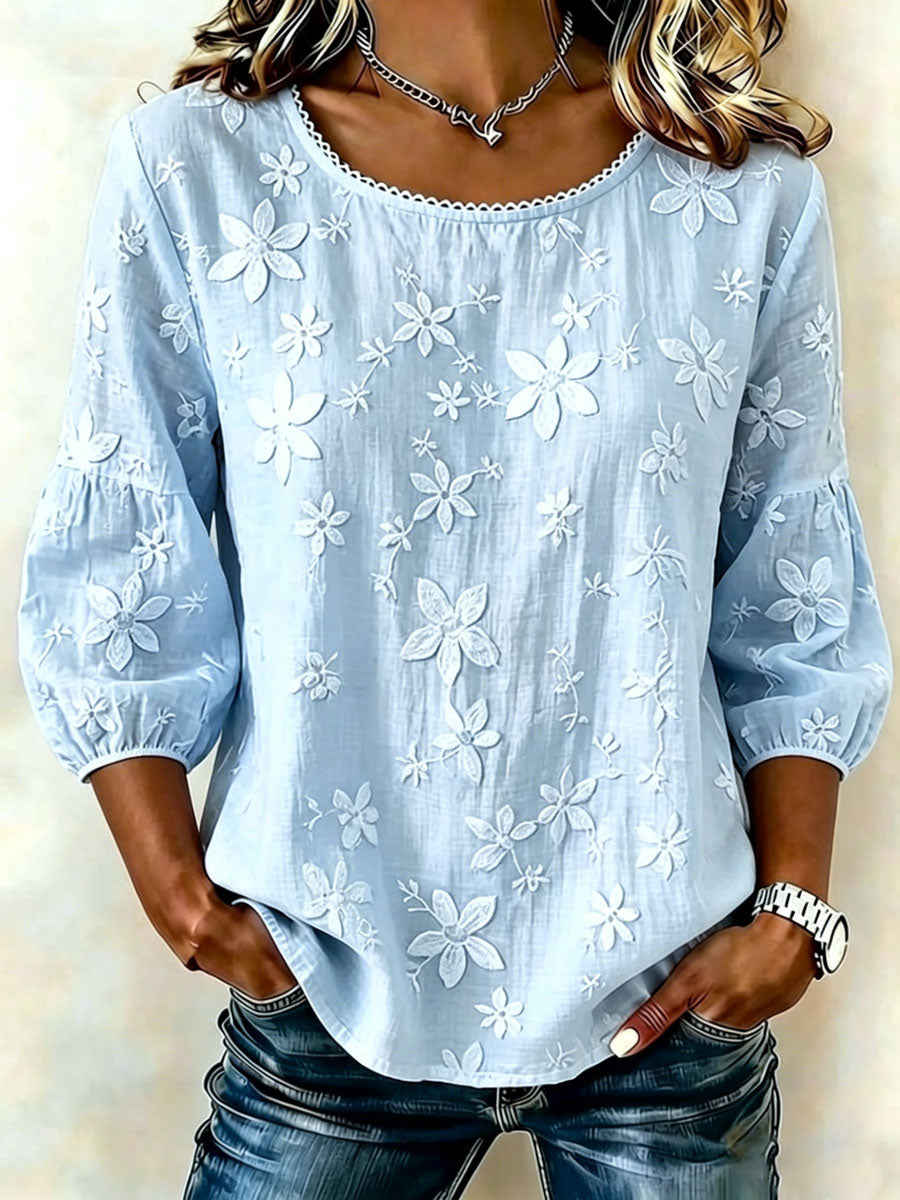 Women'S Cotton And Linen Printed Top