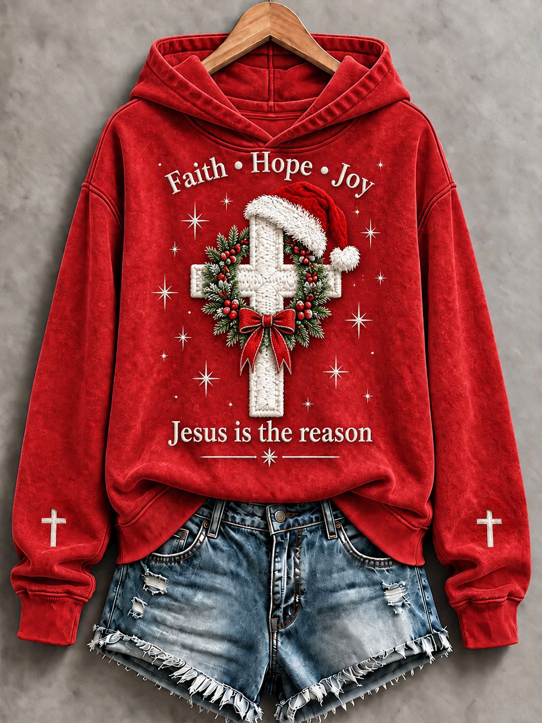 Women's Cross Santa Hat Christmas Print Hoodie
