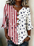 Women's Casual Retro Print Button-Up Shirt