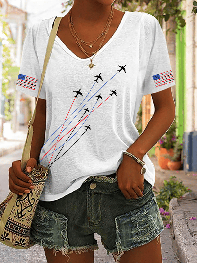 Women's American Flag USA Print Casual T-Shirt
