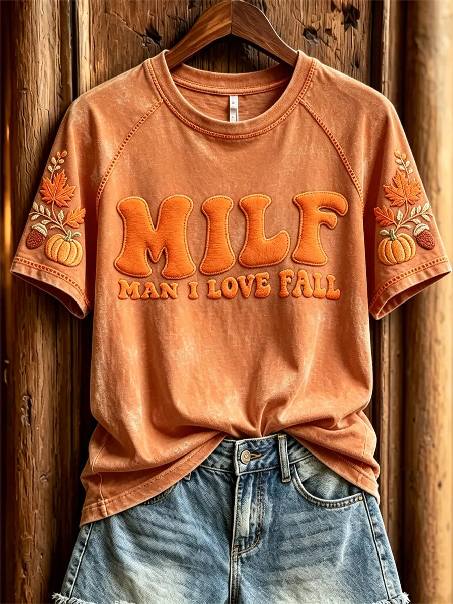 Women's MILF Man I Love Fall Cozy Fall Elements Print short sleeve T-shirt