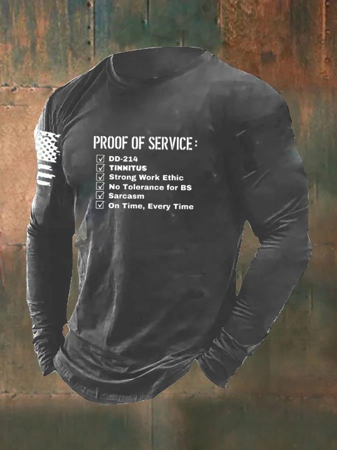 Men's Proof Of Service  Pattern Long Sleeve 100% Cotton T-Shirt