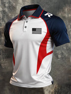 Men's Retro Patriotic Color-Block Short-Sleeve Polo Shirt