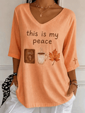 Women's This Is My Peace Bible Coffee Maple Leaf V Neck Top