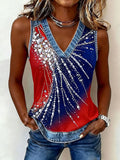 Women's Printed Denim Patchwork Print Top