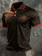Men's Retro Patriotic Color-Block Short-Sleeve Polo Shirt