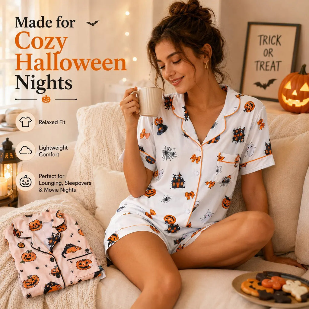 🎃 Women’s Halloween Pajama Set — Silky-Soft, Cute & Spooky-Cozy 👻