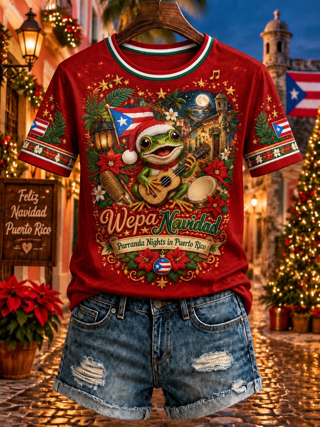 Women'S Puerto Rico Christmas Print T-Shirt