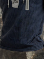 Men's Retro Color-Block T-Shirt with Tie Collar and Zipper Pocket
