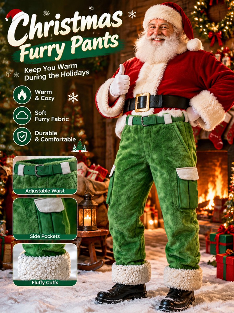 Men's Red Warm Plush Christmas Work Pants