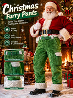 Men's Red Warm Plush Christmas Work Pants