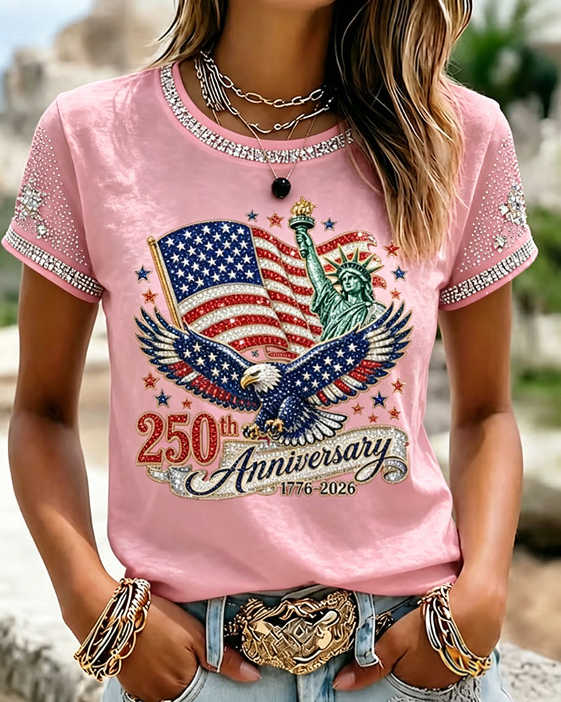 Statue of Liberty 250th Anniversary Print Crew Neck Short Sleeve Tshirt