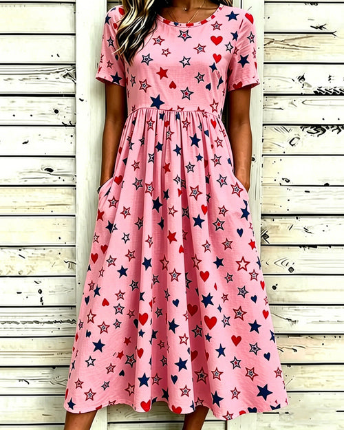 250th Anniversary Star Print Pocket Casual Dress
