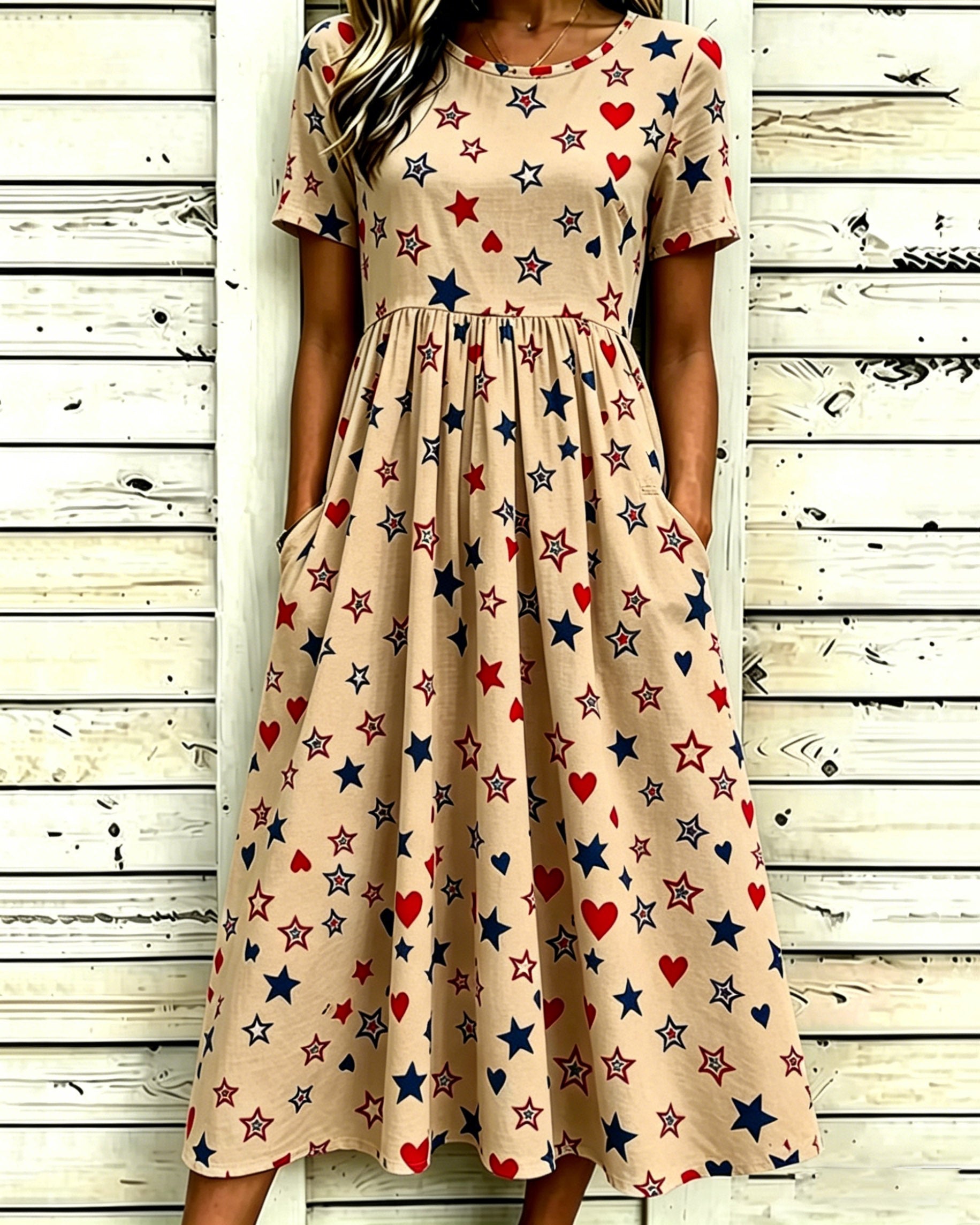 250th Anniversary Star Print Pocket Casual Dress
