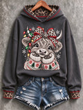 Lässiges Damen-Weihnachts-Sweatshirt mit Hochlandrind-Print und langen Ärmeln