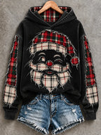 Vintage Green Buffalo Plaid Distressed Santa Christmas Hoodie