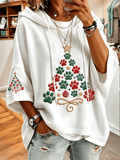 Animal Paw Print Christmas Tree Pattern Women's Comfortable Crew Neck Hooded Sweatshirt