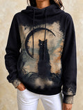 Women'S Halloween Black Cat Printed Casual Hoodie