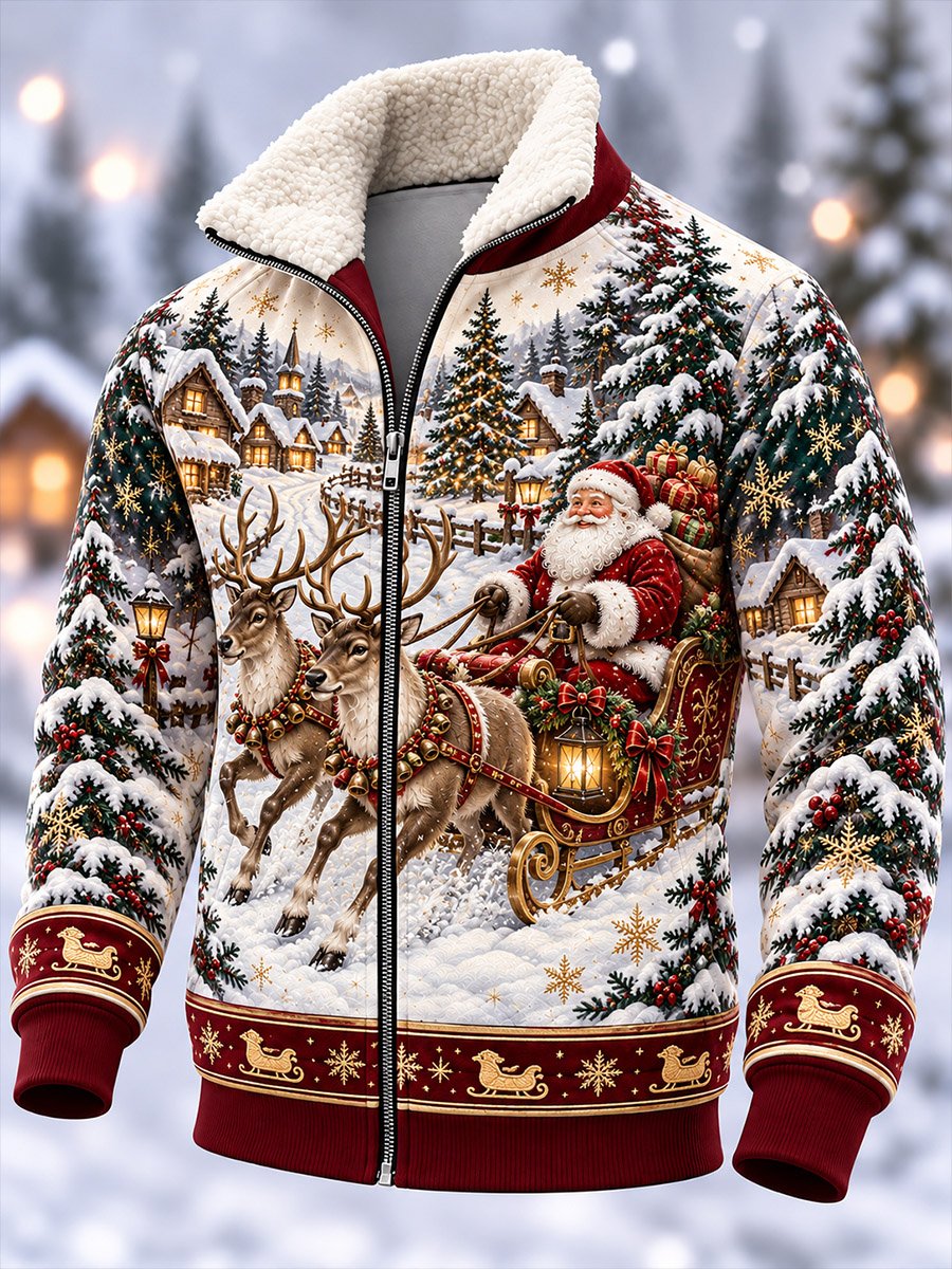 Men's Casual Christmas Zip-Up Top