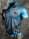 Men's Retro Patriotic Color-Block Short-Sleeve Polo Shirt