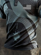 Men's Retro Patriotic Color-Block Short-Sleeve Polo Shirt