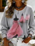 Women'S Pink Witch-Themed Casual Sweatshirt