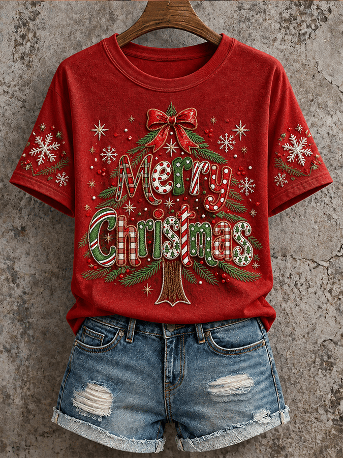 Women's Christmas Comfortable Round Neck Short Sleeve T-Shirt