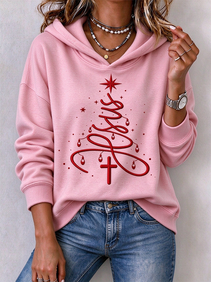 Women'S Christmas Cross Print Hoodie