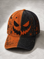 Vintage Jack-O’-Lantern Halloween Baseball Cap – Orange & Black Washed Gothic Hat