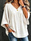 Women'S Cotton And Linen Floral Casual Vacation Top