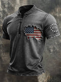 Men's Vintage 100% Cotton Washed & Distressed American Flag Zip-Up T-Shirt