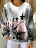Women'S Pink Witch Theme Print Casual Sweatshirt