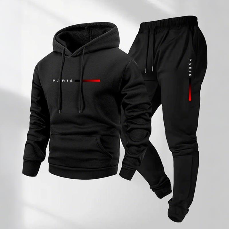Men's Paris Letter Printed Hoodie and Drawstring Sweatpants Set Two-Piece Set