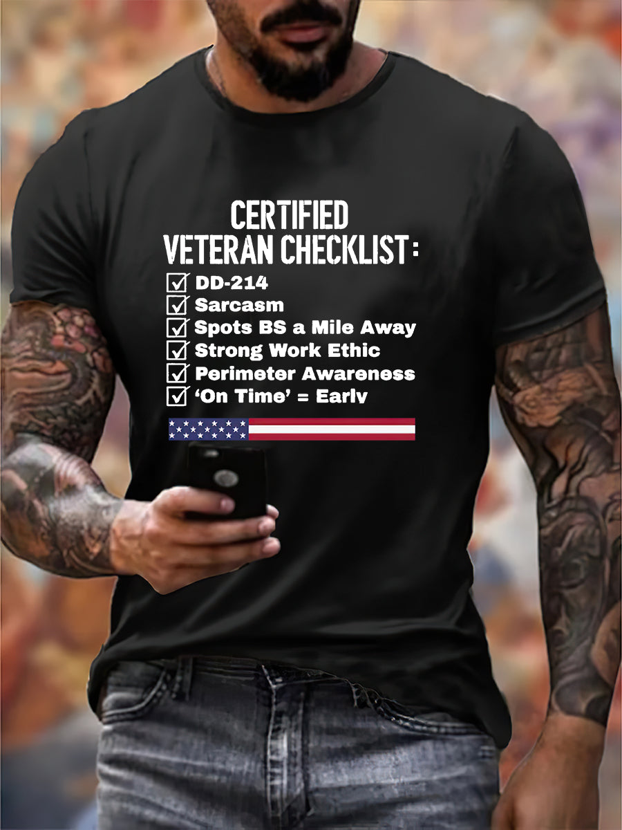Men's Certified Veteran Checklist Print Cotton T-Shirt