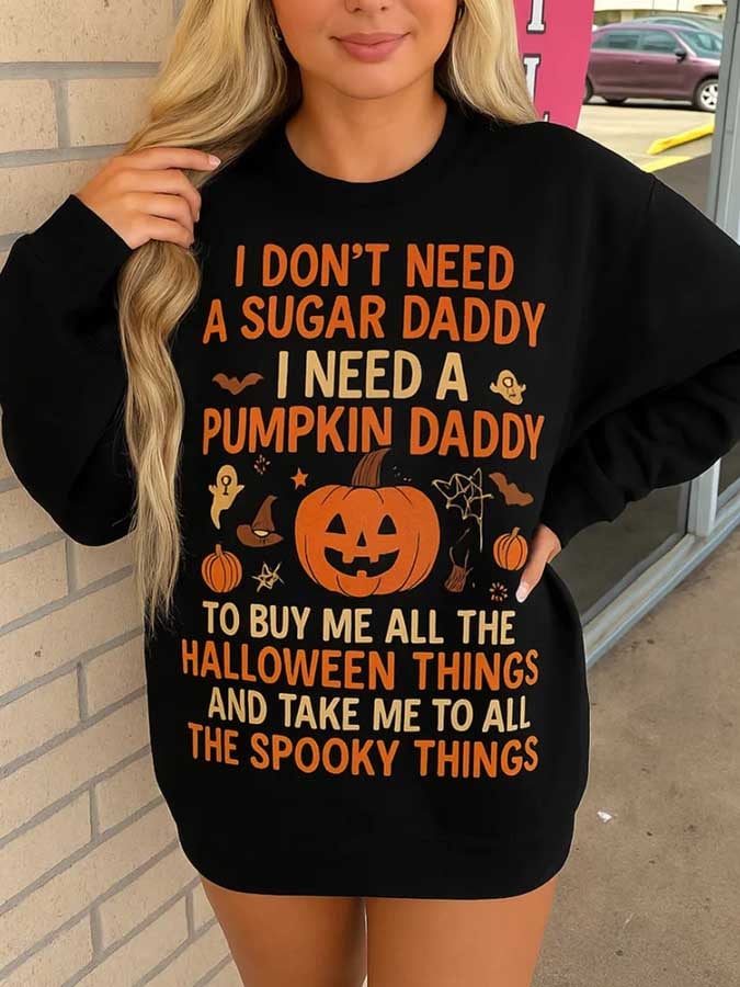 Women's Halloween Print Crew Neck Sweatshirt