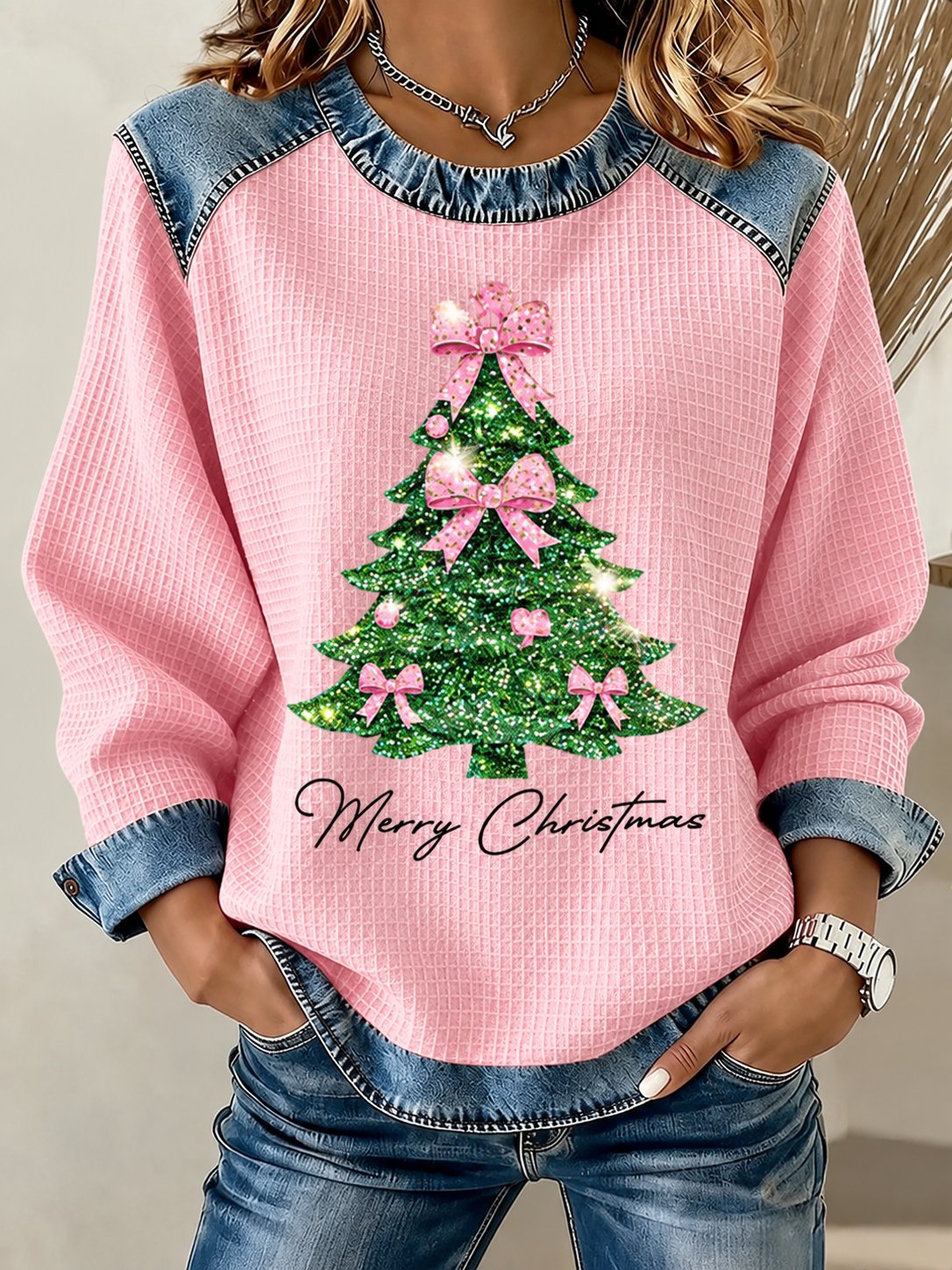 Women'S Casual Christmas Round Neck Long Sleeved Shirt
