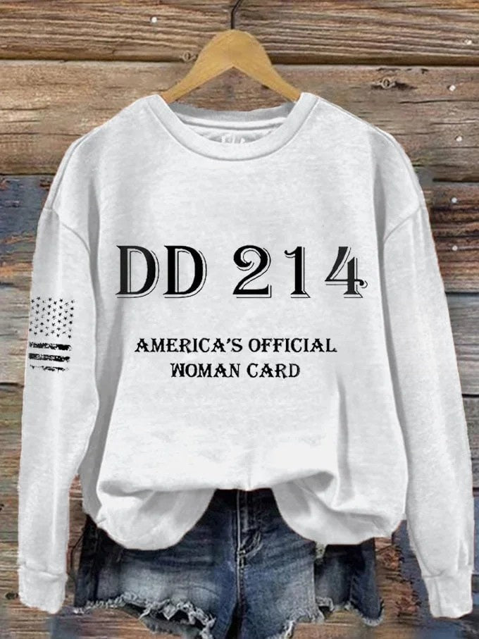 Women's DD214 America Official Man Card Print Crew Neck Sweatshirt