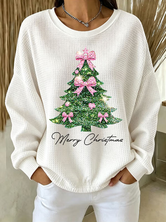 Women'S Christmas Printed Waffle Sweatshirt